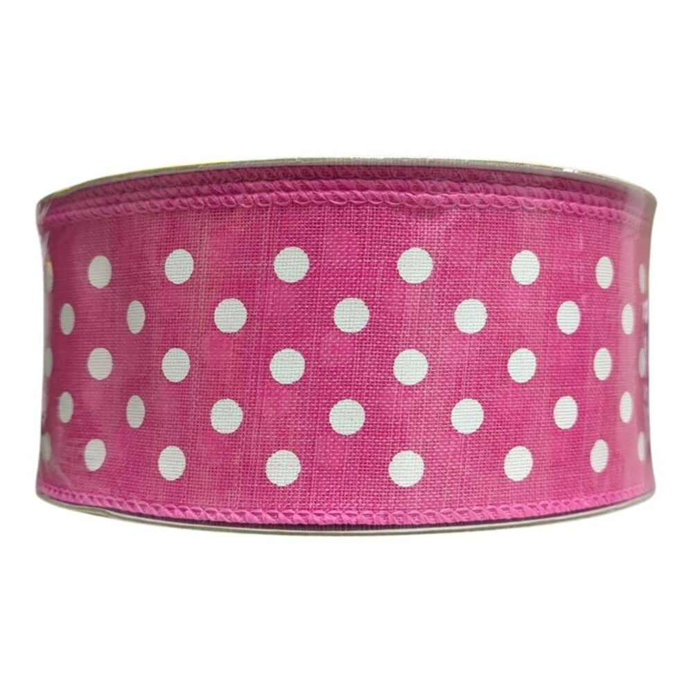 Member's Mark Premium Wired Edge Spring Ribbon, 2.5in x50Yds - Polka Dots